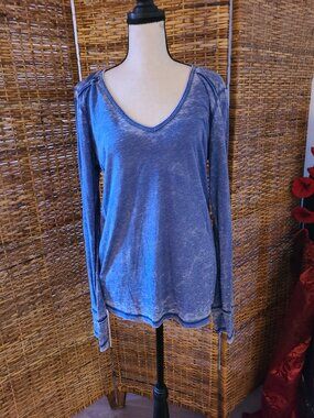 PURE KARMA Active Work Out Top Casual Top Blue Long Sleeve Burnout Size Large